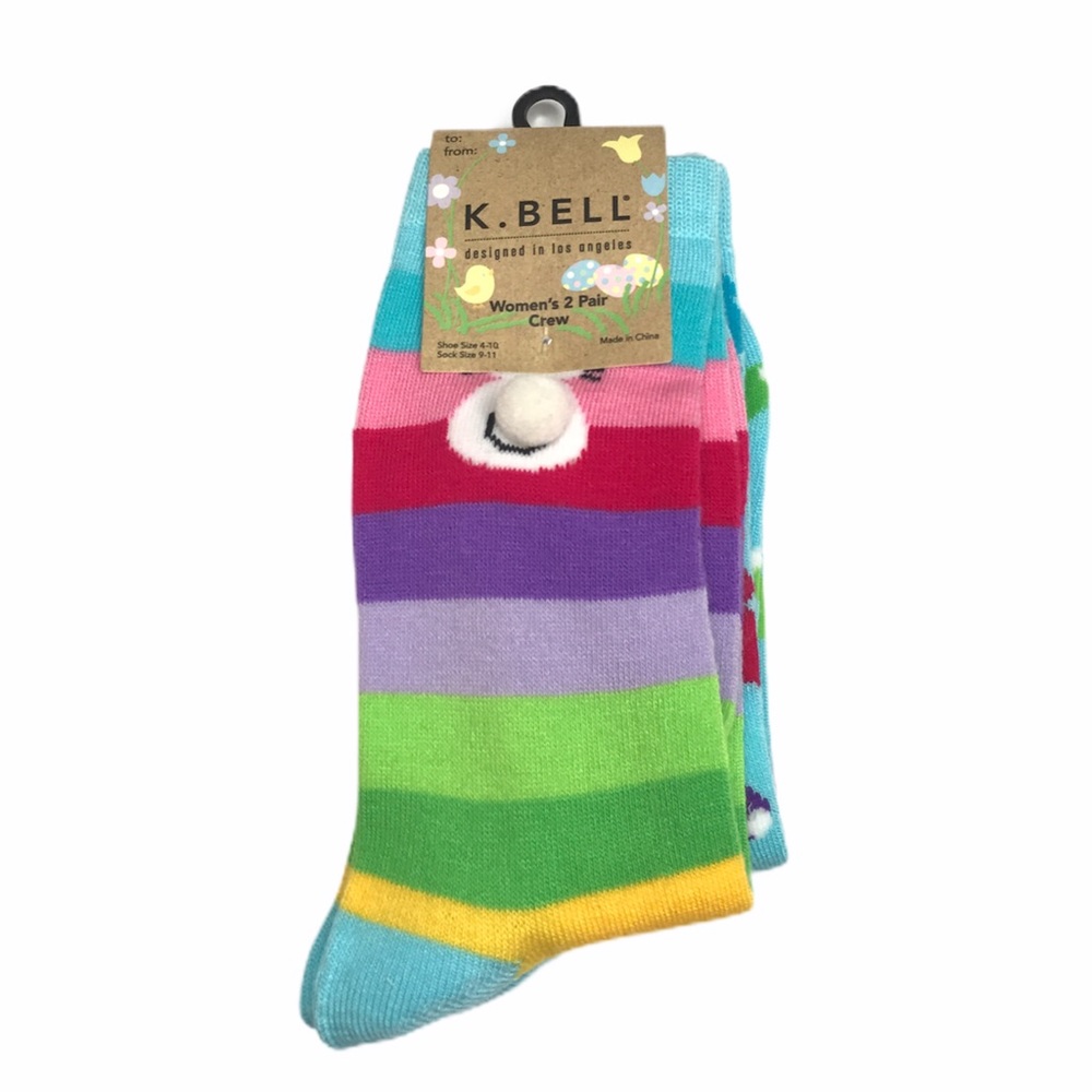 K. Bell Bunny Socks, 2 Pairs, Pink, Purple
